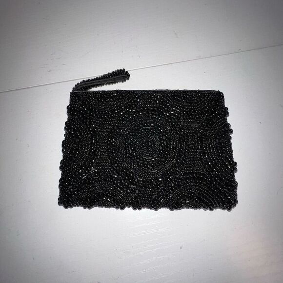 Handcrafted Beaded Clutch Coin Purse Black Statement Bag/Wallet Lipstick Pouch - Picture 4 of 8